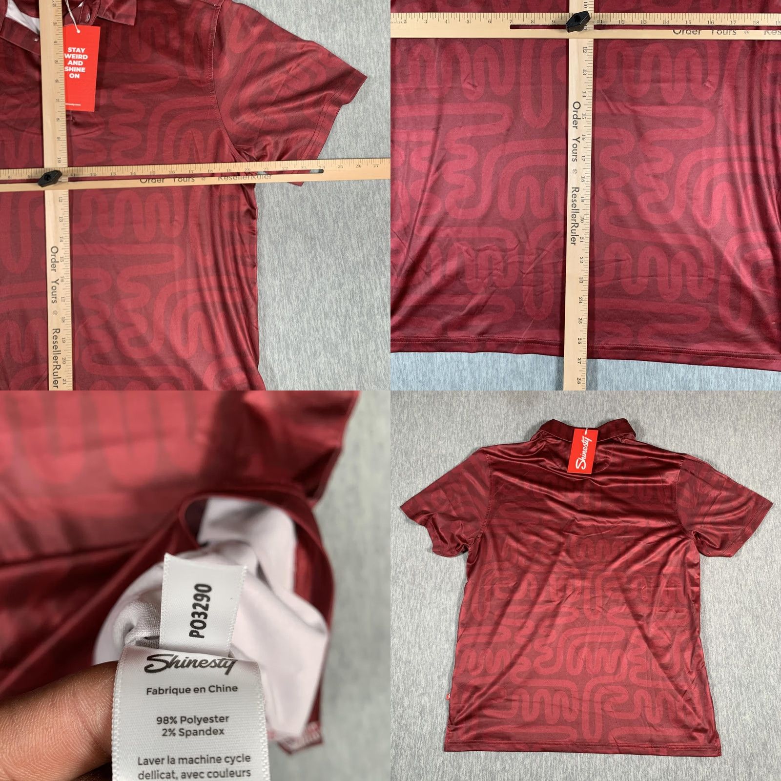 Vintage Shinesty Polo Shirt Mens Large Red Burgundy Maze Print Stretch Golf Performance Shirt Size US L / EU 52-54 / 3 - 8 Thumbnail