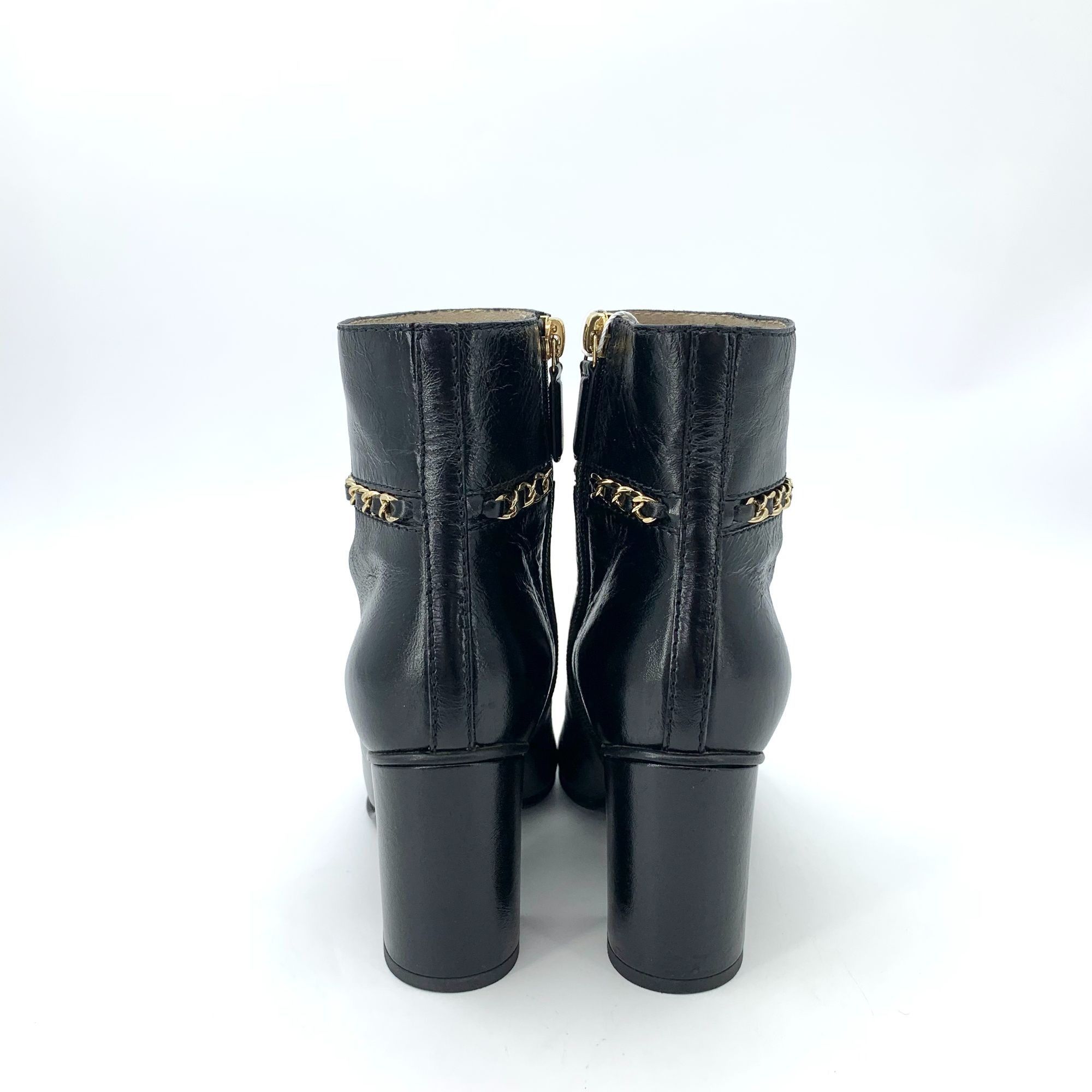 Chanel Chanel Womens Black Leather Ankle Boots With Gold Chain Acce Size US 5 / IT 35 - 4 Thumbnail