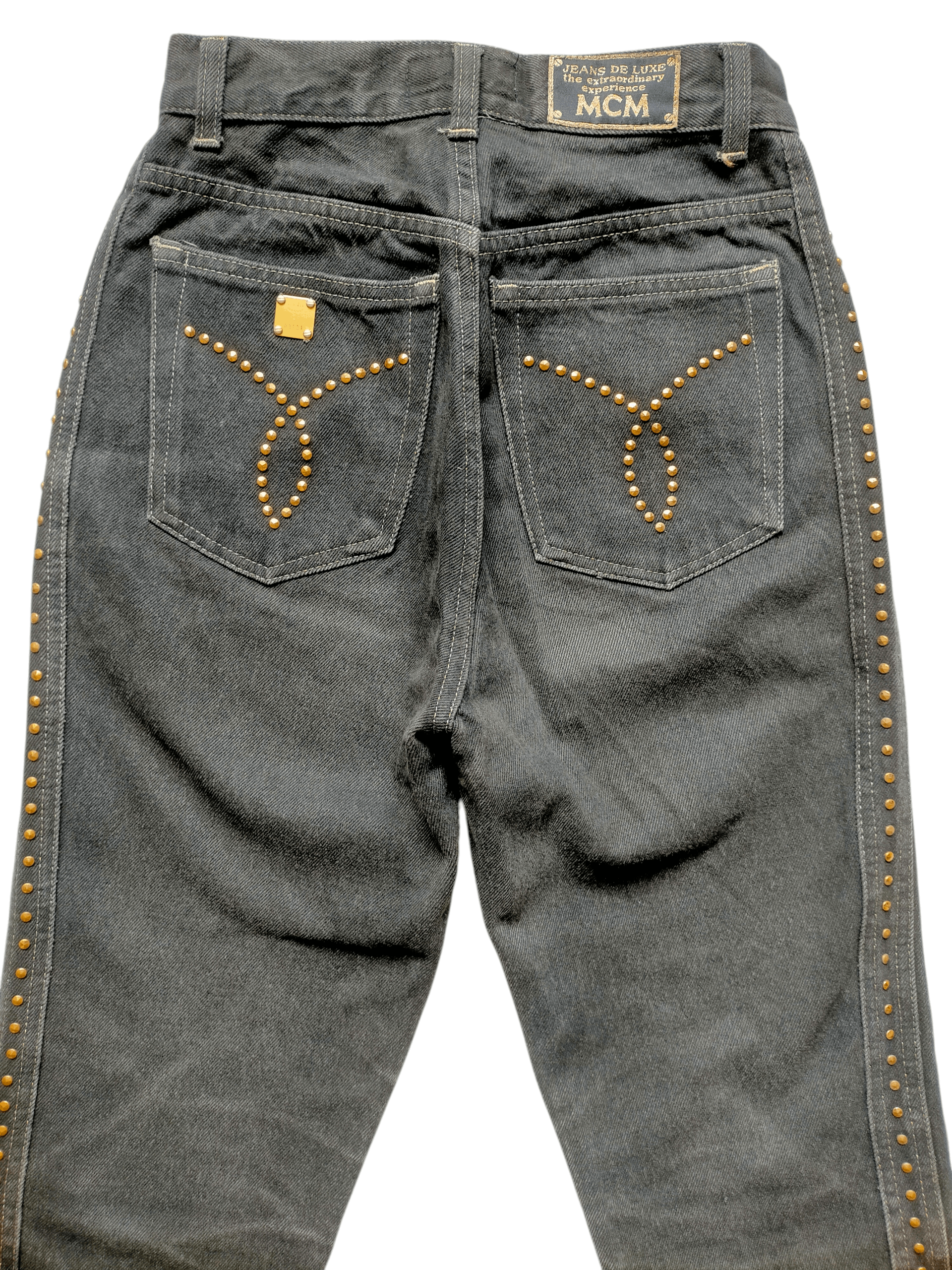 MCM 🔥Rare 90s MCM Studded Gold Side Tape Black Jeans Size US 26 / EU 42 - 3 Thumbnail