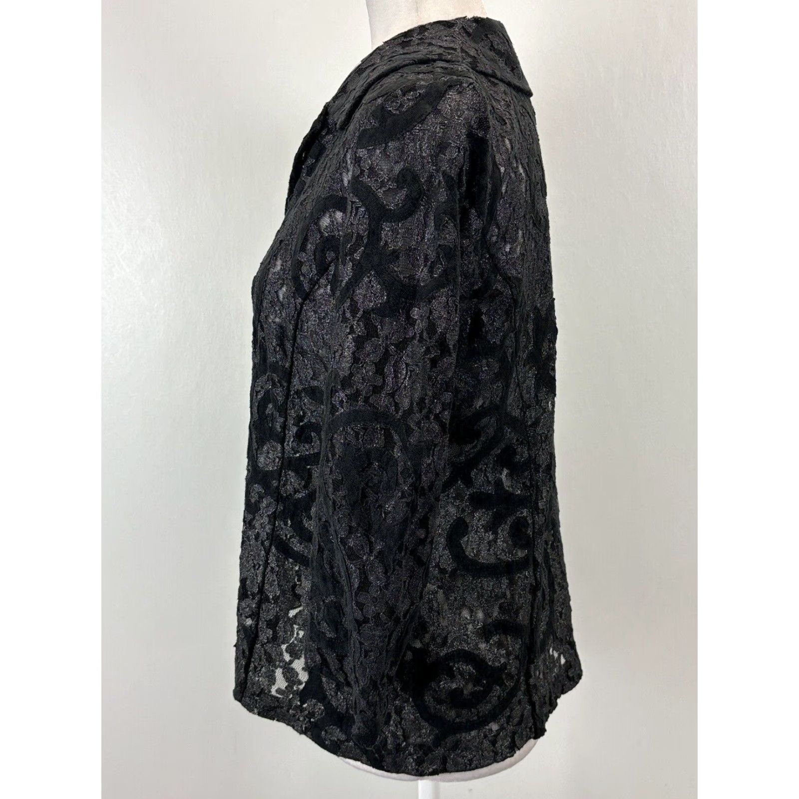 Vintage Chicos Velvet Lace Open Front Jacket Womens Small Black Size XS / US 0-2 / IT 36-38 - 2 Thumbnail