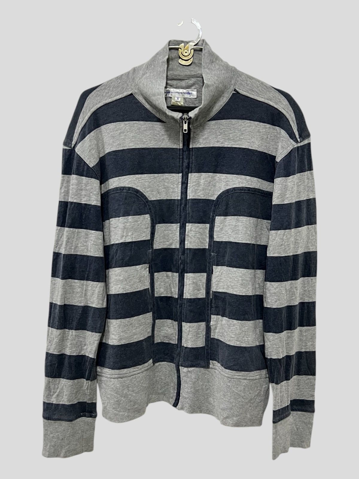 Comme des Garcons AW16 Border Striped Big Utility Pocket Zipper Mock Neck Swtr Size US M / EU 48-50 / 2 - 3 Thumbnail