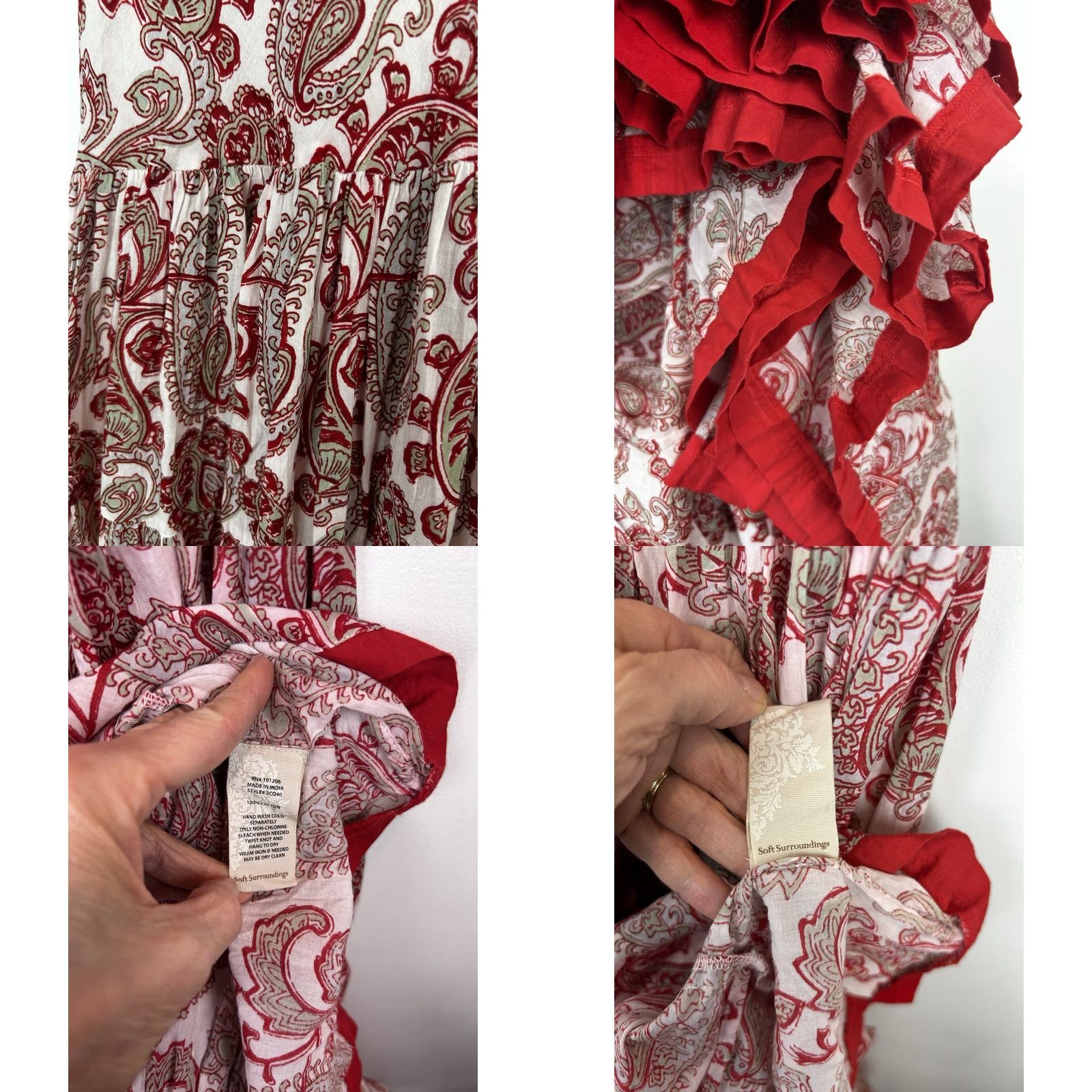 Soft Surroundings Soft Surroundings Dress Womens S Midi Paisley Boho Red Short Sleeve Cap Neck Scoop Ruffle Vintage? No, Regular Fit & Flare Size S / US 4 / IT 40 - 8 Thumbnail
