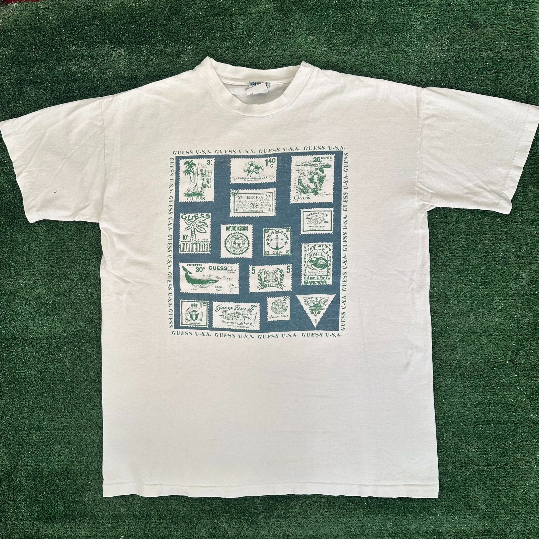 Guess Vintage 80s Guess USA Stamps T-Shirt Single Stitch Preppy Ge Size US L / EU 52-54 / 3 - 1 Thumbnail