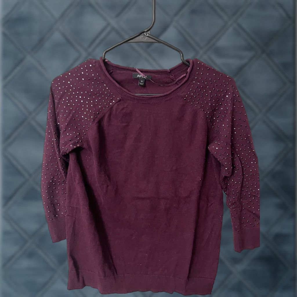 Apt. 9 VINTAGE Apt. 9 Sweater Shirt Women XS Maroon 3/4 Sleeve Boat Neck Pullover Women’s XS Size XS / US 0-2 / IT 36-38 - 1 Thumbnail