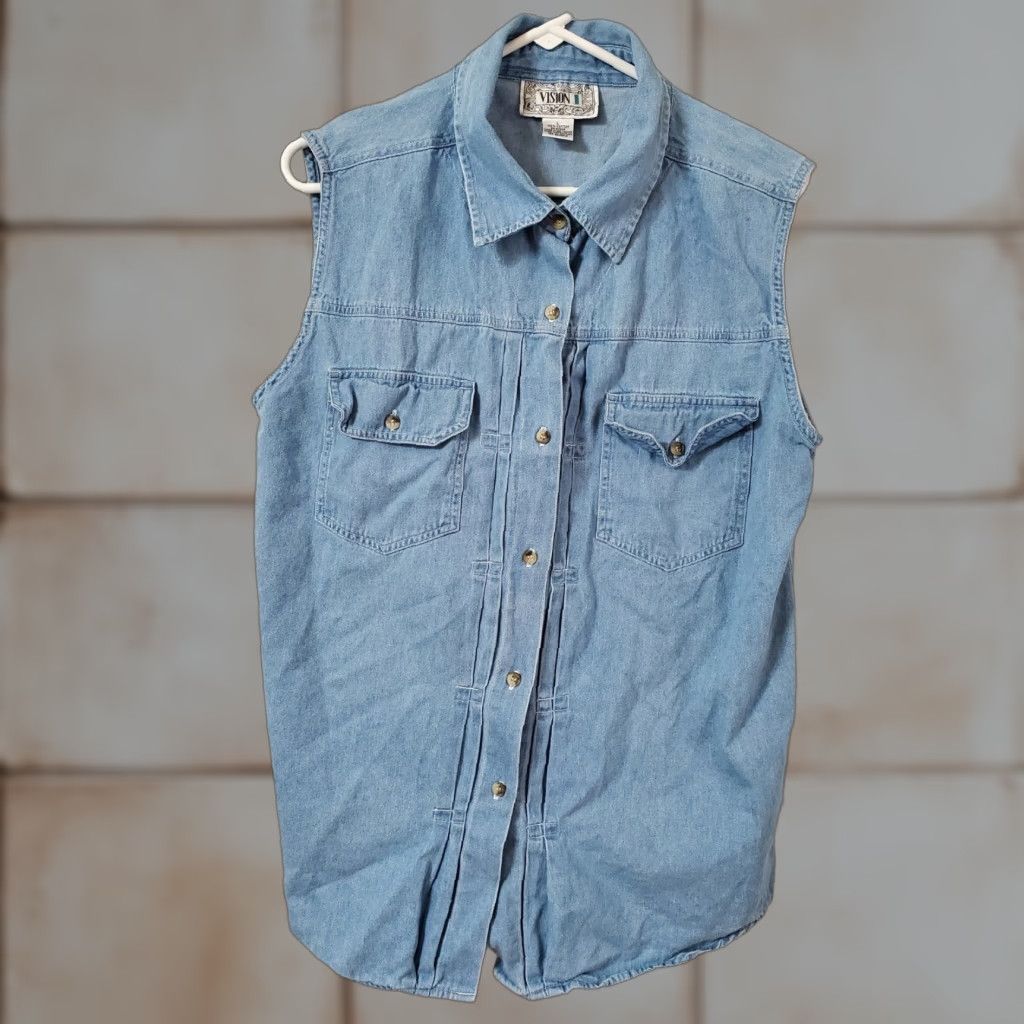 Vintage VINTAGE Vision I Blue Denim Vest XS? No - wait Size L / US 10 / IT 46 - 1 Thumbnail