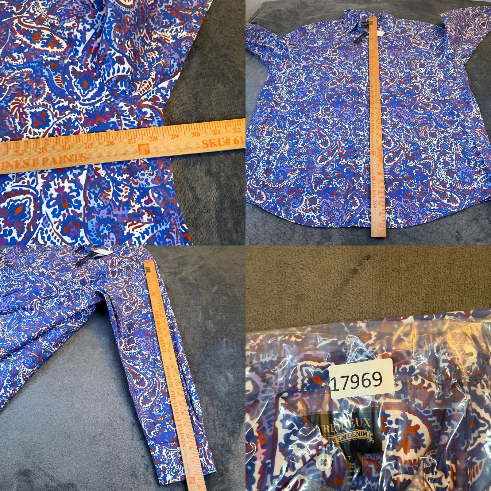 Cremieux Cremieux Mens 3XT Paisley Stretch Button-Up Shirt Blue Purple NWT Big & Tall Casual Workwear Size US XXL / EU 58 / 5 - 8 Thumbnail