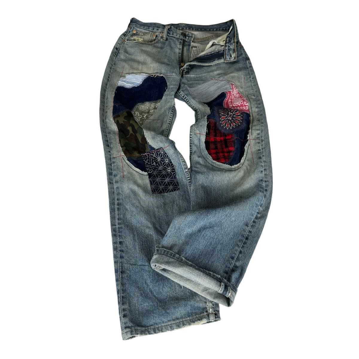 Levi's ⚡️LEVI’S 503 PATCHWORK BORO DENIM JEANS PANTS Size US 30 / EU 46 - 2 Thumbnail