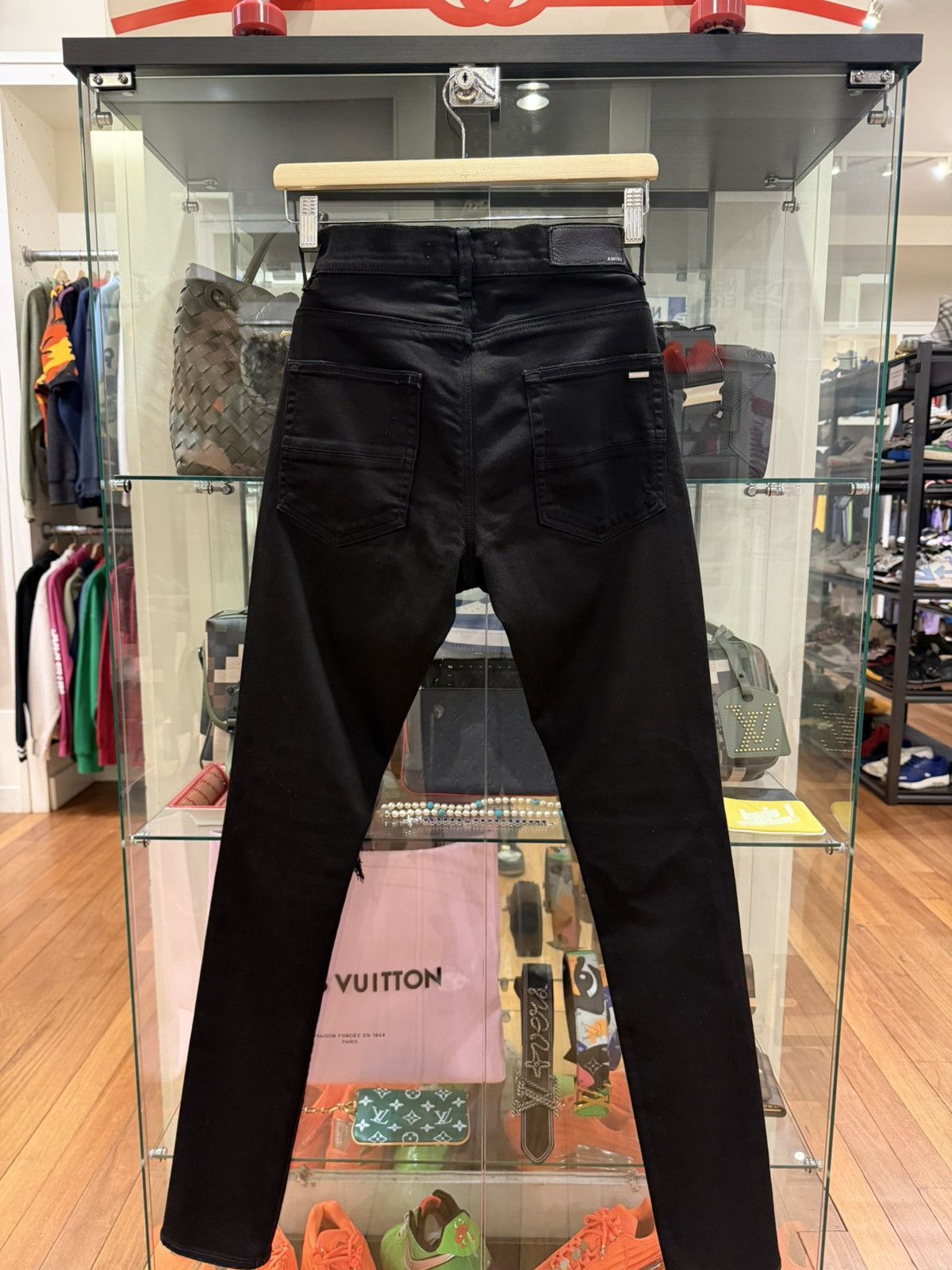 Amiri Amiri MX1 Black Leather Patch Denim Jeans Size US 29 - 2 Thumbnail