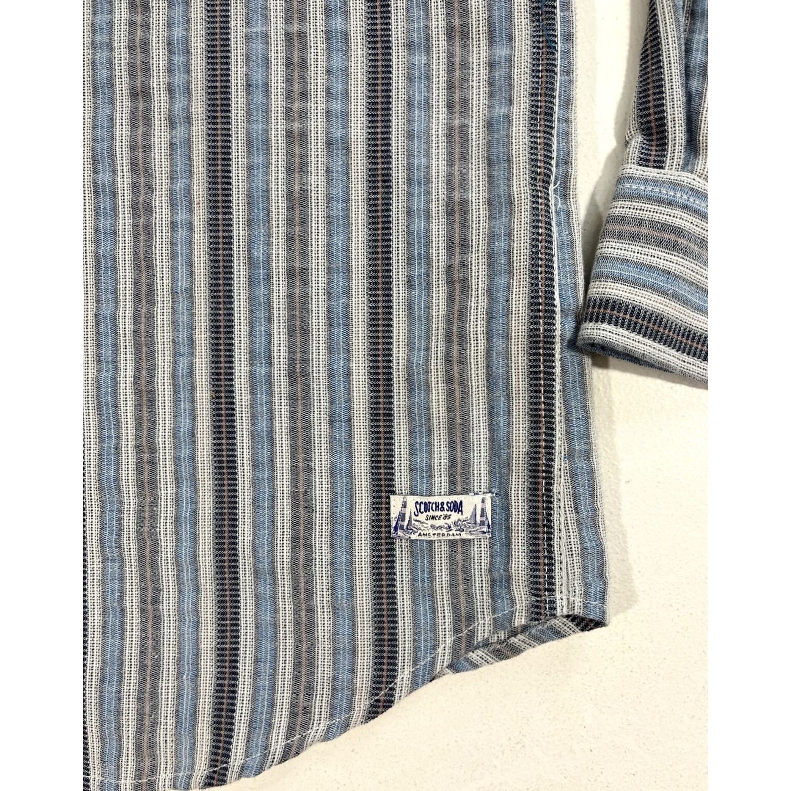 Scotch & Soda SCOTCH & SODA Men’s Lightweight Dobby Stripe Button-Up Shirt - Multicolor Cotton, Size L, NWT, Casual, Long Sleeve, Collared, Pockets, Regular Fit Size US L / EU 52-54 / 3 - 6 Thumbnail