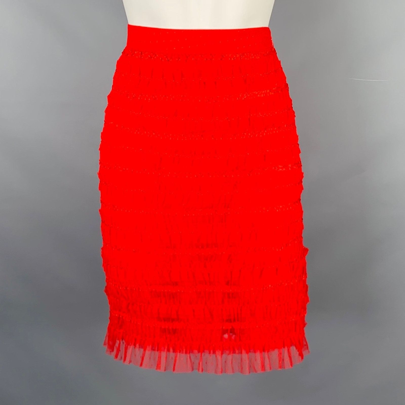 Other NO BRAND Size 6 Red Polyamide Lace Pencil Skirt Size 28" / US 6 / IT 42 - 1 Thumbnail