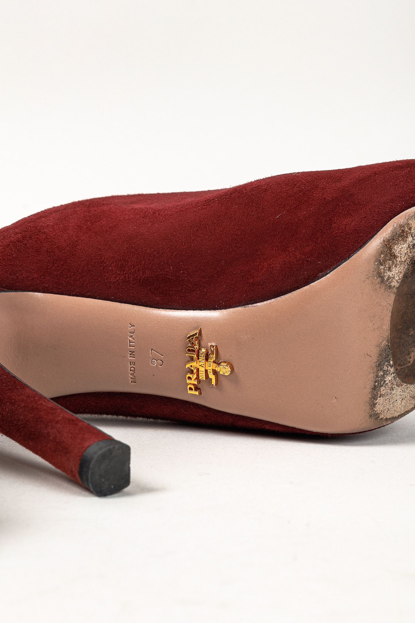 Prada Prada Burgundy Suede Stiletto Heel Slide Mule Platform Pump Size US 6.5 / IT 36.5 - 5 Thumbnail