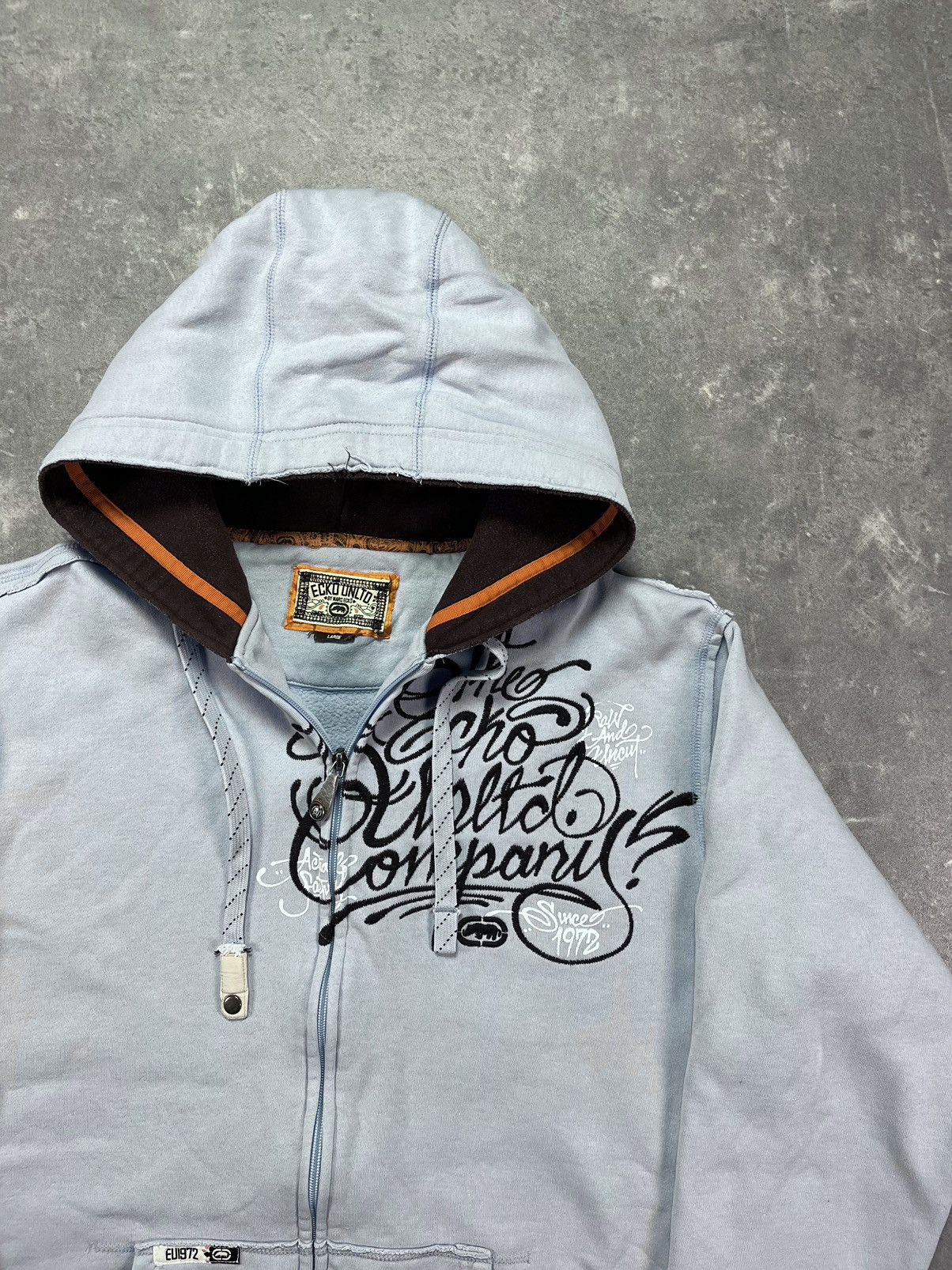 Ecko Unltd. Ecko Unltd. Embroidered Logo Baby Blue Baggy Zip Hoodie L XL Size US L / EU 52-54 / 3 - 5 Thumbnail