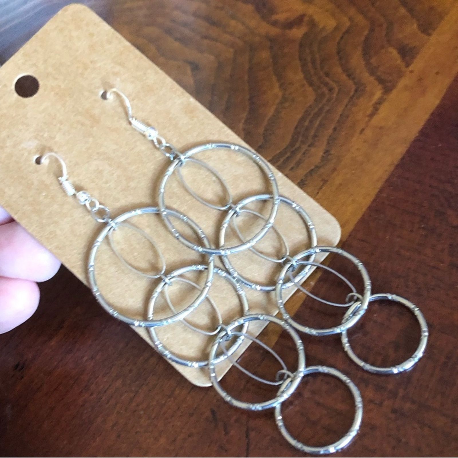 Jewelry Shiny silver plated tiered textured ring dangle earrings Size ONE SIZE - 2 Thumbnail