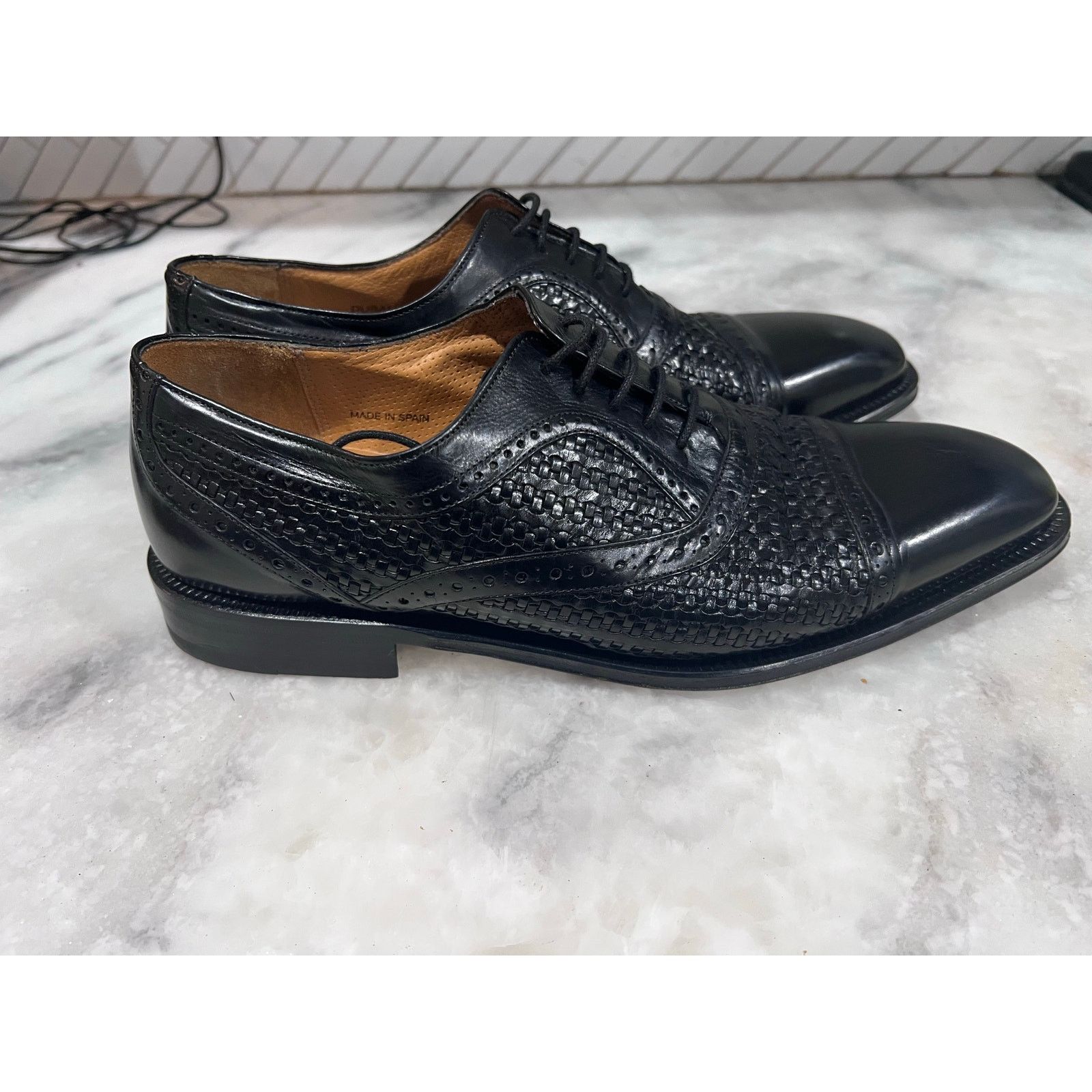 Mezlan Mezlan Dubai Black Woven Cap Toe Oxfor Dress Shoe Men’s Sz 8 Size US 8 / EU 41 - 1 Thumbnail