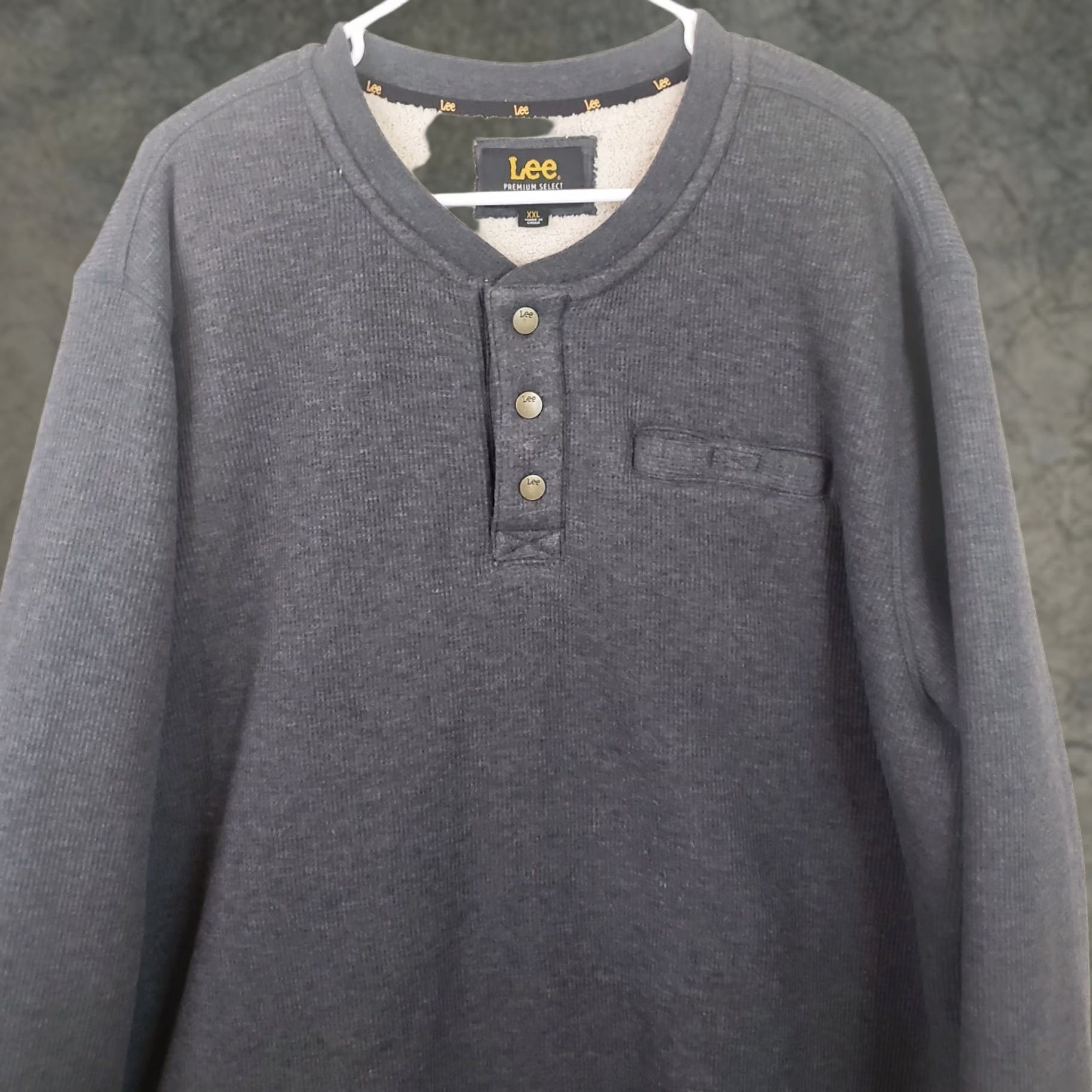Lee Lee Men’s XXL Sweater Sherpa Lined Henley Gray Thermal Outdoor Warm Workwear Casual Knit Shirt Jumper 2XL Regular Mens Size US XXL / EU 58 / 5 - 1 Thumbnail