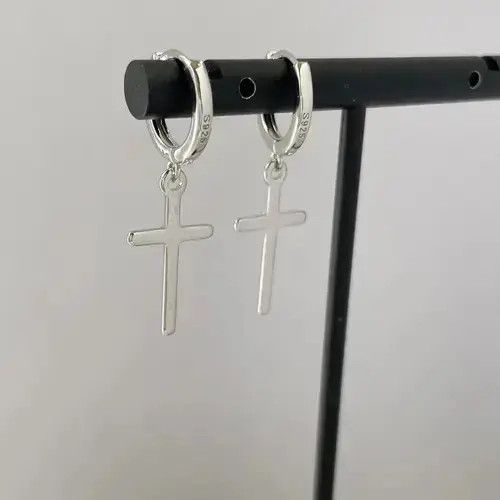Sterling Silver 925 Silver Plated Cross Dangle Drop Earrings for Men Women, Size ONE SIZE - 4 Thumbnail