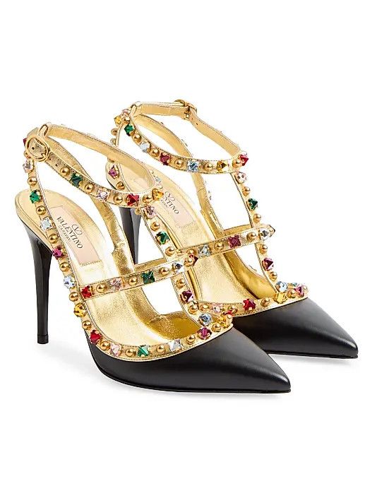 Valentino os11x0126 Rockstud Calfskin Pumps 100mm Crystals Multicolor Size US 8 / IT 38 - 2 Thumbnail