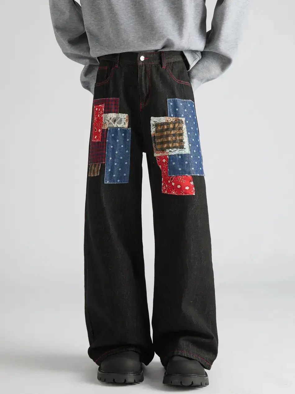 Japanese Brand Retro straight leg wide leg patchwork jeans Size US 32 / EU 48 - 1 Thumbnail