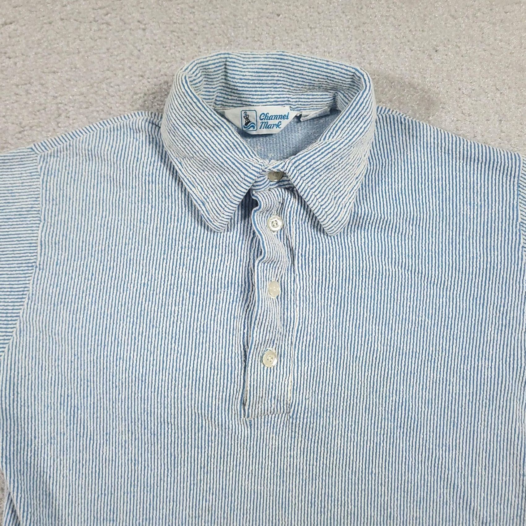 Vintage Channel Mark Polo Shirt Mens M Blue White Striped 3 Button Collared Cotton Shirt Size US M / EU 48-50 / 2 - 3 Thumbnail