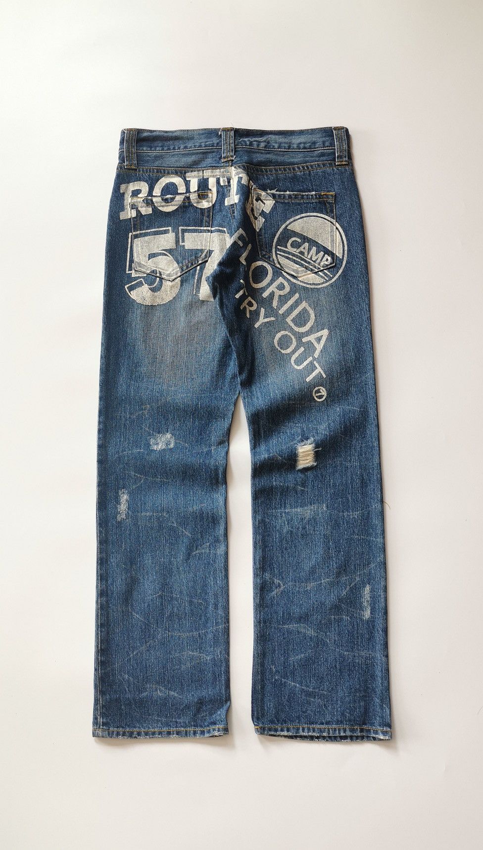 Vintage Route 57 Florida Print Distressed Denim Jeans Size US 31 - 3 Thumbnail
