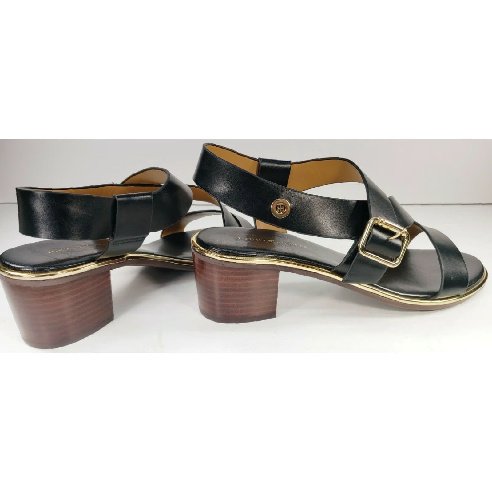 Tommy Hilfiger Tommy Hilfiger Konas Sandal Women's Size 9M Leather Strappy Black Heeled Buckle T-Strap Leather Sandal Size US 9 / IT 39 - 3 Thumbnail