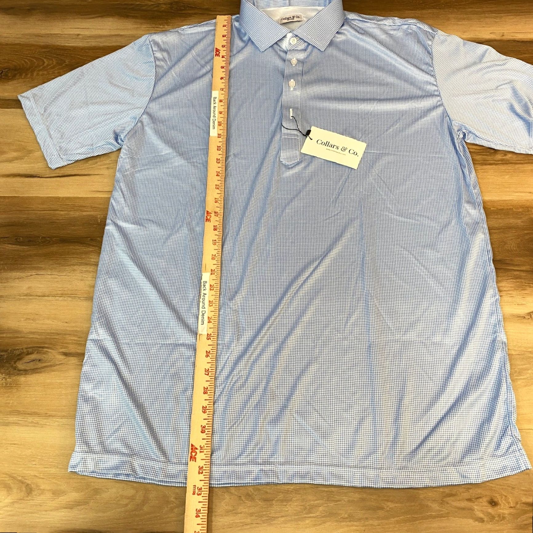 CO Collars & Co Polo Shirt Mens 2XL Blue Gingham Short Sleeve Button Down Collar Golf Casual Activewear Size 48R - 5 Thumbnail