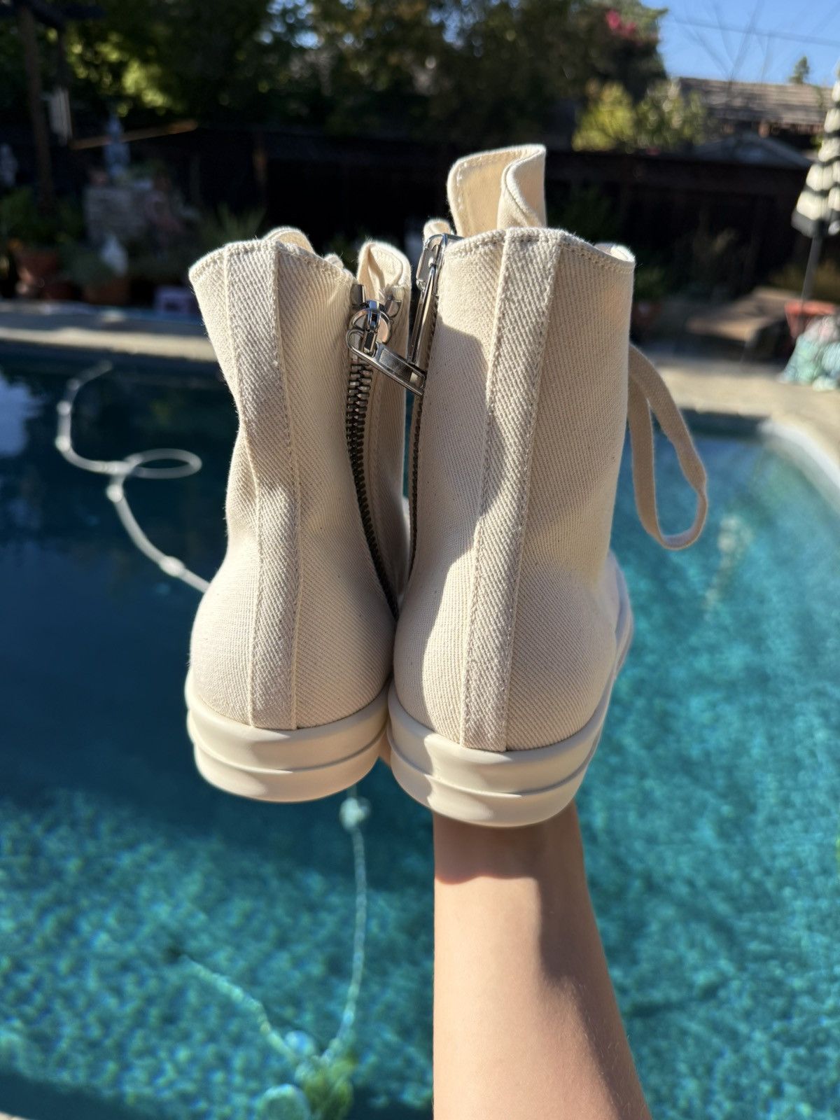 Rick Owens Rick Owens Cream Canvas Ramone High-Top Sneakers Size US 7 / EU 40 - 3 Thumbnail