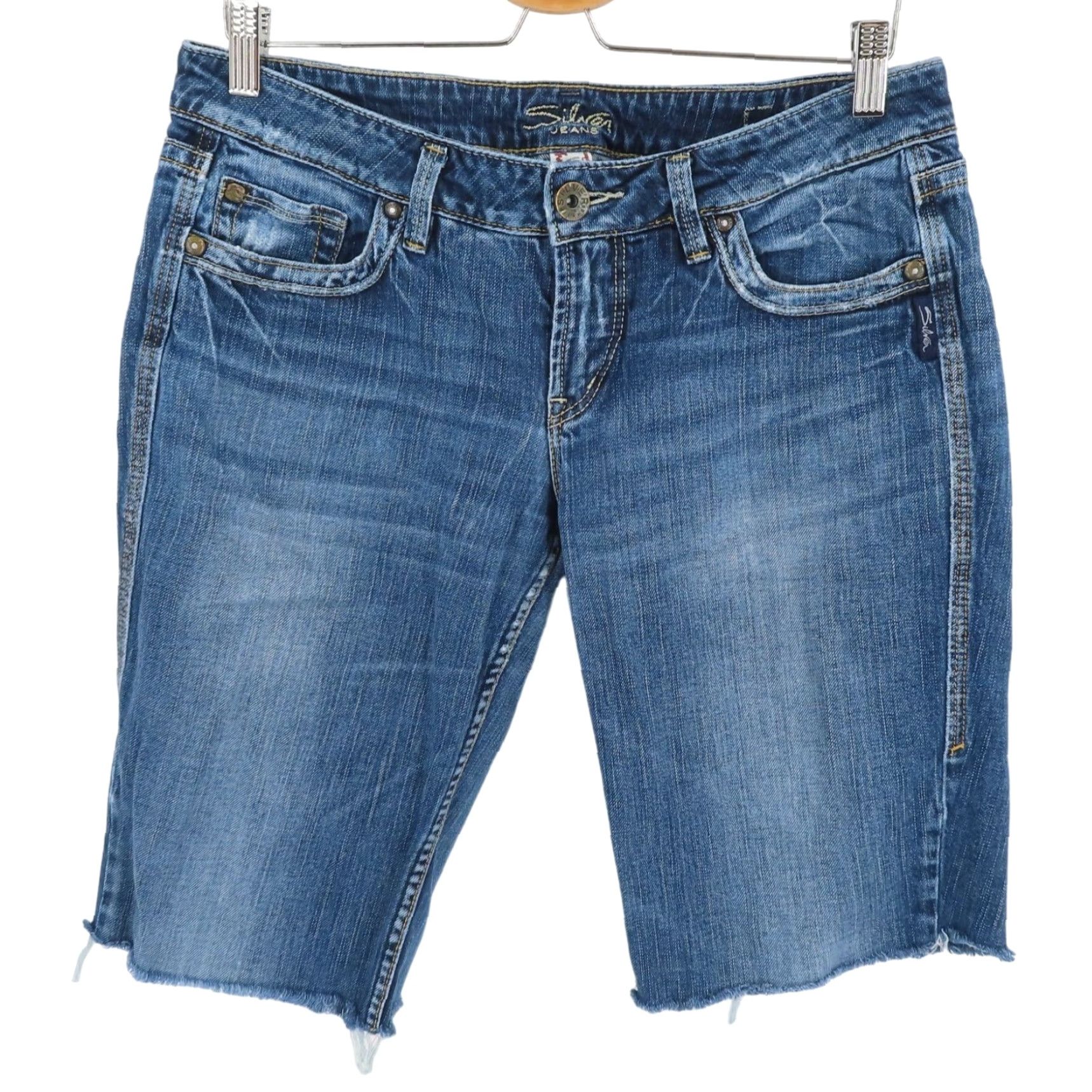 Silver Jeans Co. Silver Jeans 5 Eden Cut Off Bermuda Denim Shorts Distressed Blue Pockets Womens Size 27" / US 4 / IT 40 - 2 Thumbnail