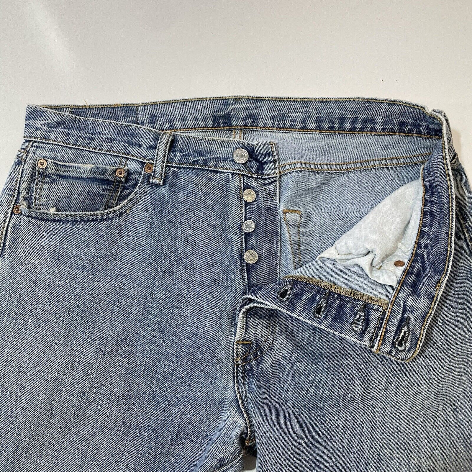 Levi's Levis 501 Jeans Mens 34 Blue Light Wash Straight Button Fly Size US 34 / EU 50 - 10 Thumbnail