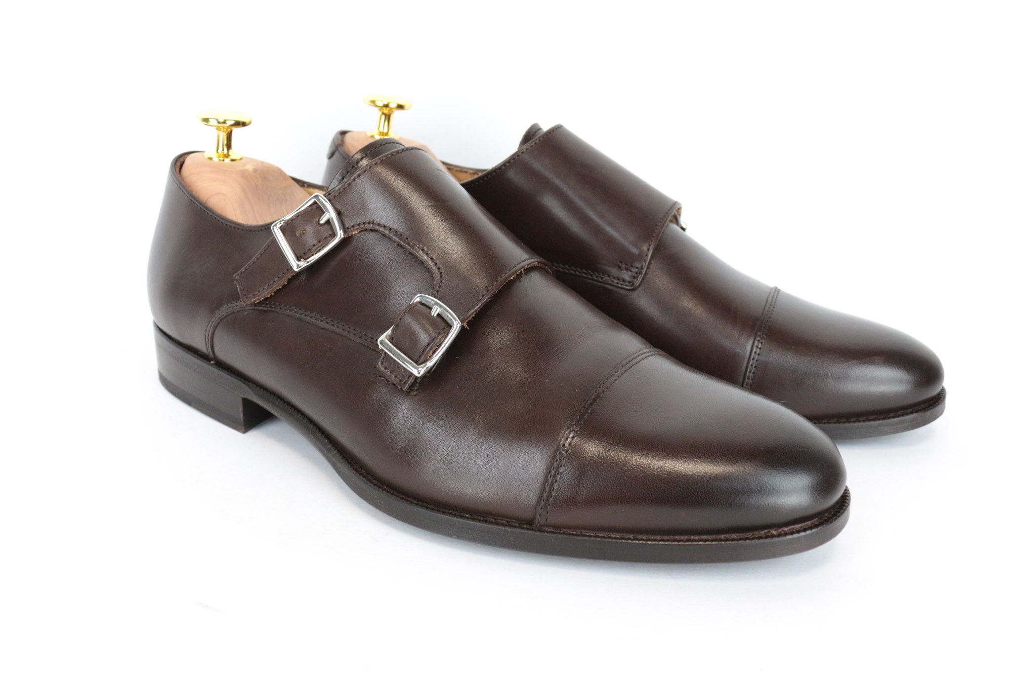 image of Suitsupply Eu41/ Double Monk Strap Dark Brown Leather Shoes 68400, Men's