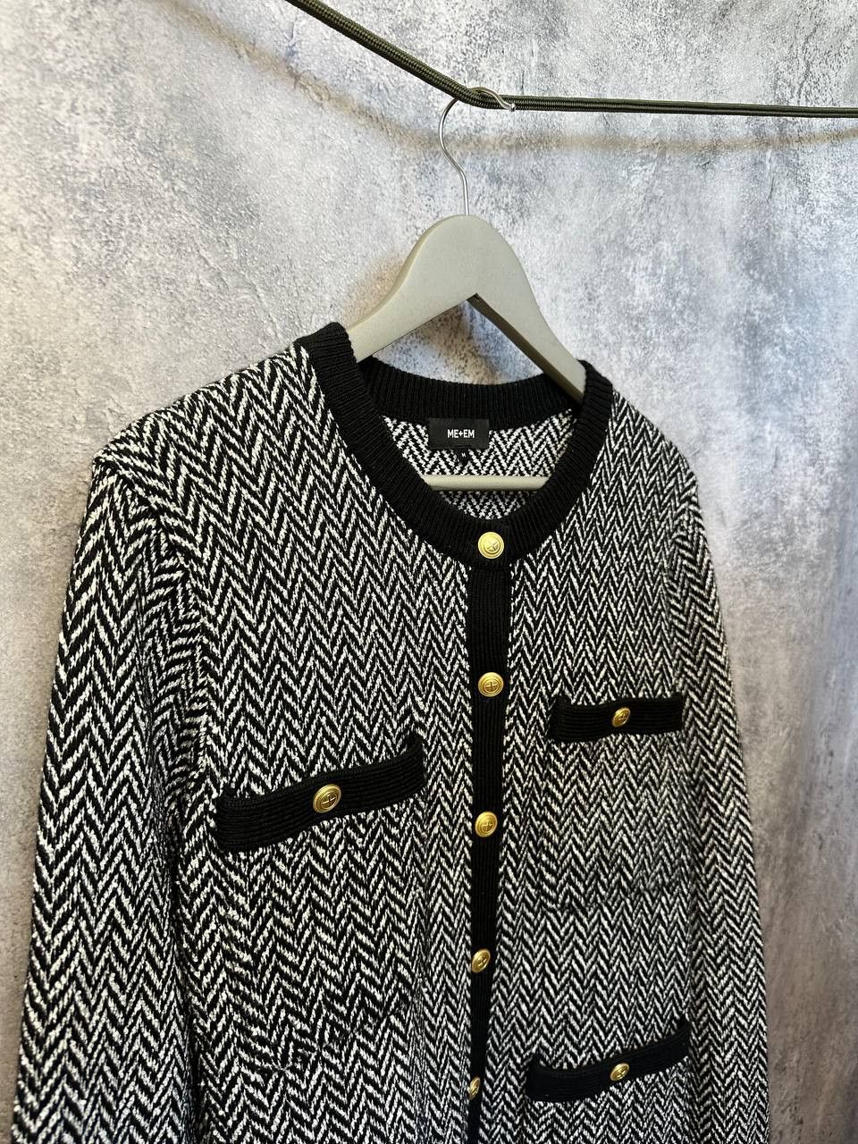 Designer × ME+EM RRP 440$ ME + EM Chevron Pattern Round Neck Knitted Jacket Size M / US 6-8 / IT 42-44 - 4 Thumbnail