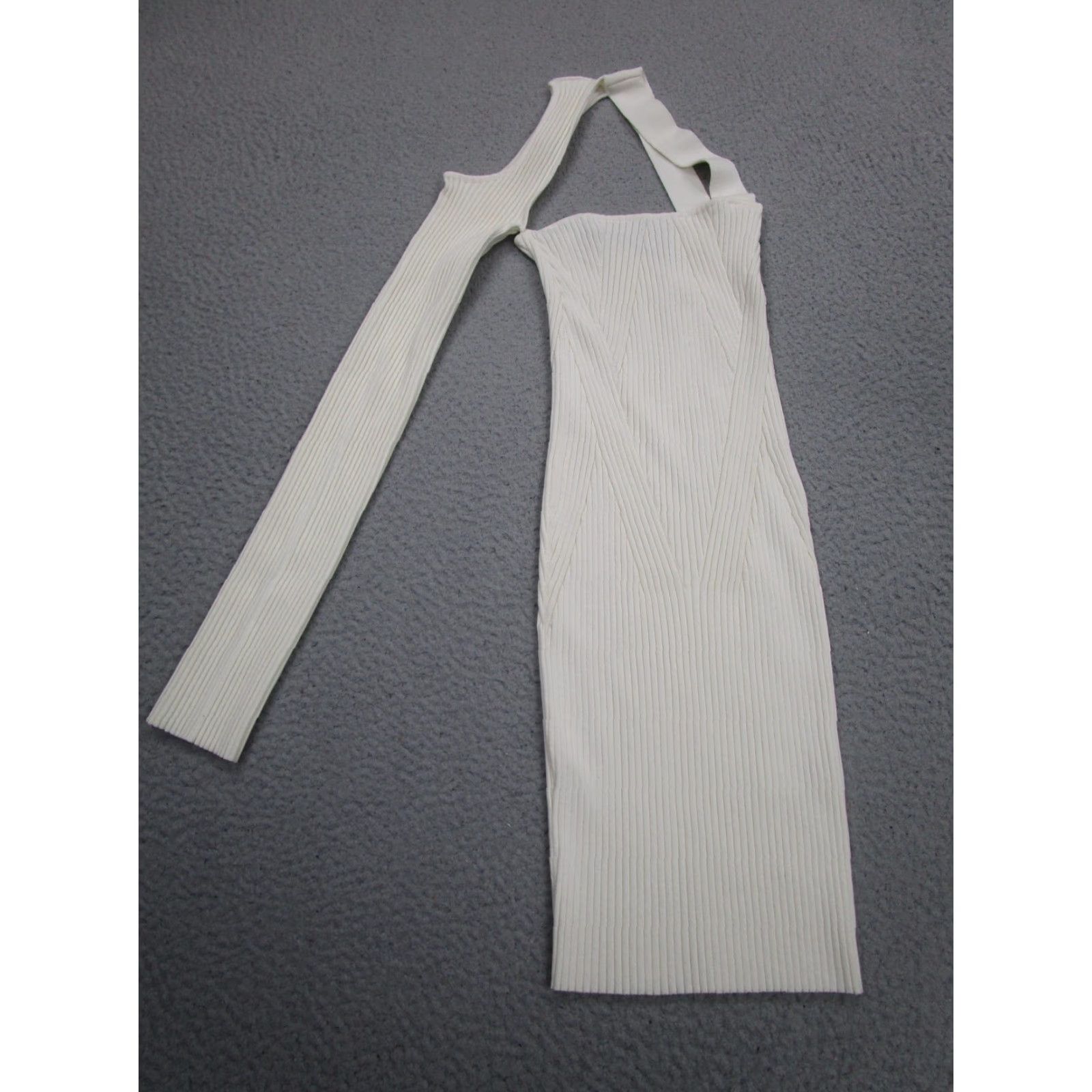 Vintage ANDREĀDAMO Dress Womens XS White Ribbed One Shoulder Bodycon Knit Italy Dress Size XS / US 0-2 / IT 36-38 - 2 Thumbnail