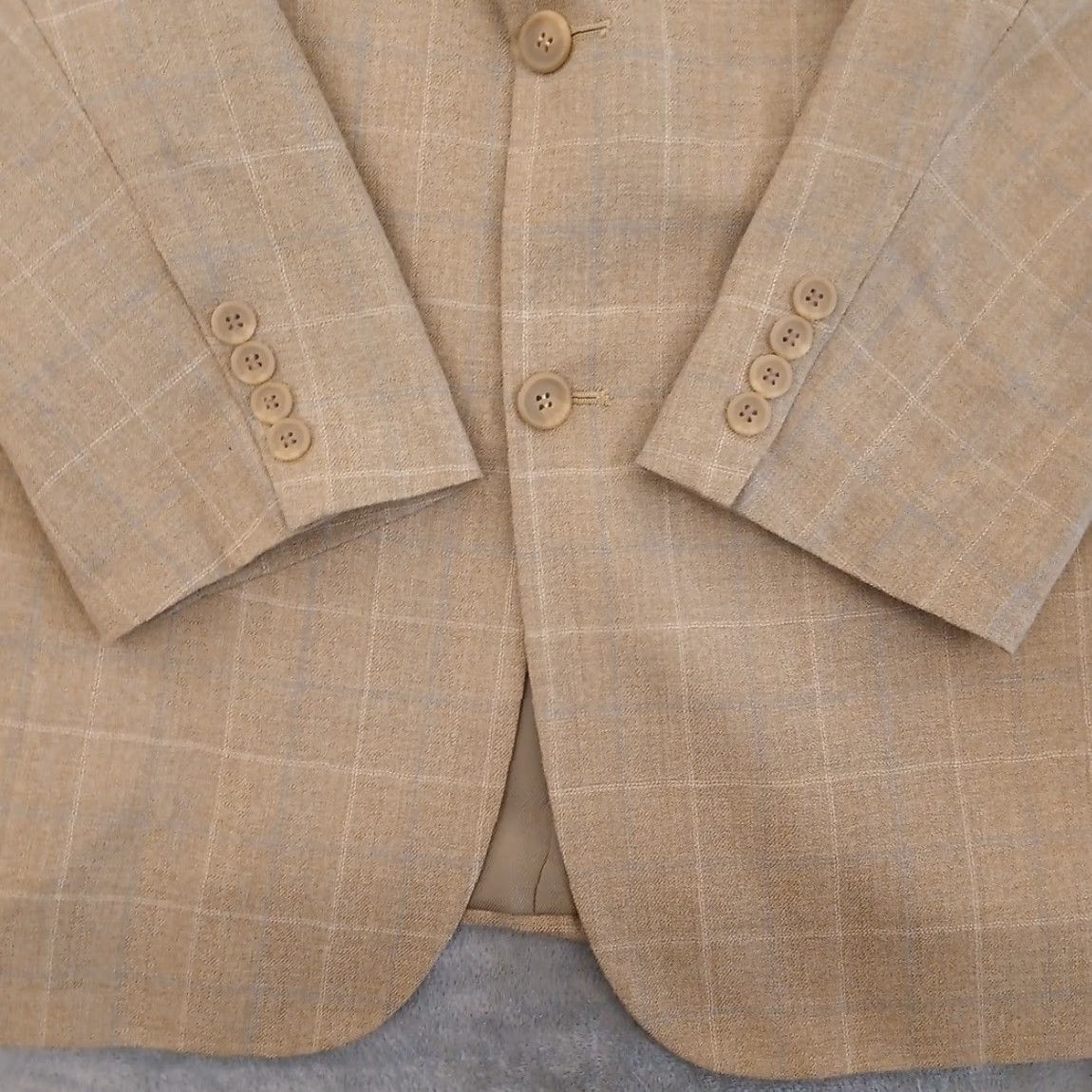 Chaps Chaps Blazer Mens 44 Beige Plaid Wool Two-Button Single Vent Notch Lapel Jacket Coat Size 44R - 4 Thumbnail