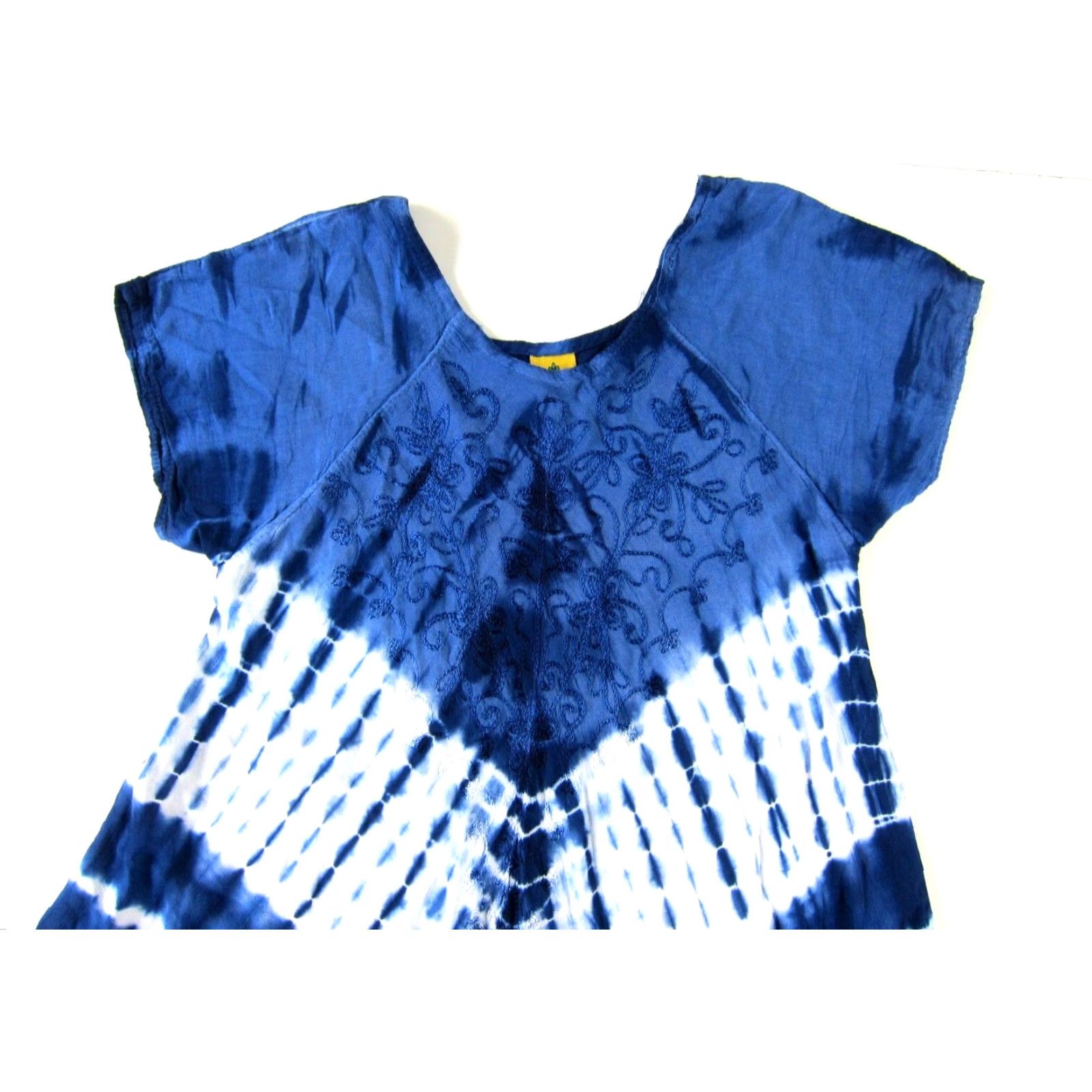 Vintage VTG Pineapple Rayon Blue White Tie Dye Short Sleeve Tunic Shift Smock Dress S-M Size 28" / US 6 / IT 42 - 4 Thumbnail