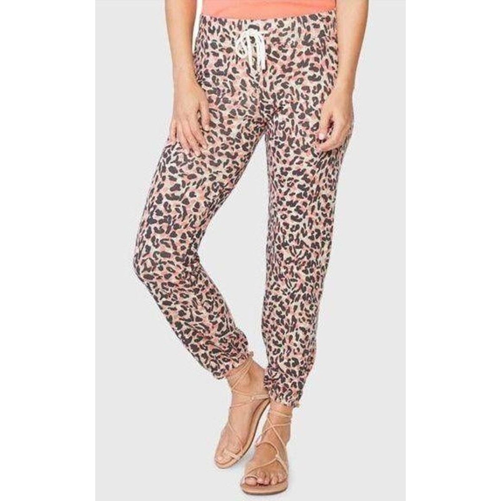 MONROW Monrow Orange Leopard Print New Drawstring Joggers Small Size 28" / US 6 / IT 42 - 1 Thumbnail