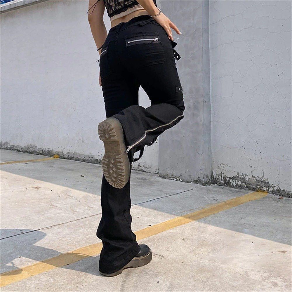 Designer × Japanese Brand × Vintage Punk Goth Rings Rivets Eyelet Zippers Slit Flare Trousers Size 26" / US 2 / IT 38 - 3 Thumbnail