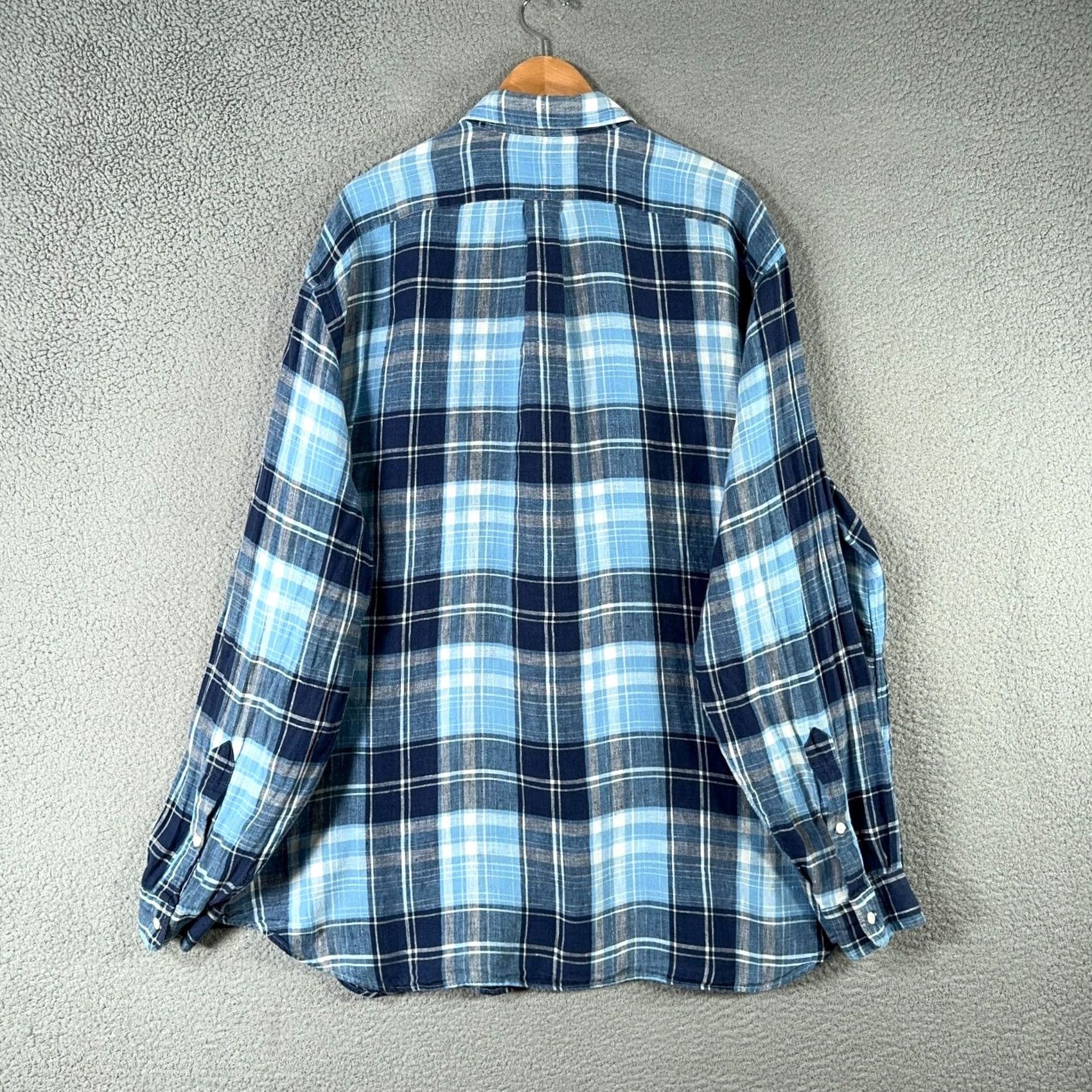 Ralph Lauren VINTAGE Ralph Lauren Linen Shirt Mens 2XB BIG Classic 100% Linen Blue Plaid Long Sleeve Shirt Button-Up Mens Big & Tall Blues Size US XXL / EU 58 / 5 - 2 Thumbnail