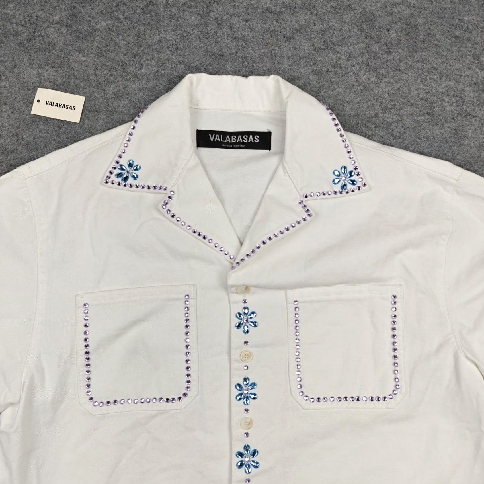 Vintage Valabasas Shirt Mens M White Rhinestone Short Sleeve Button-Up Casual Size US M / EU 48-50 / 2 - 2 Thumbnail
