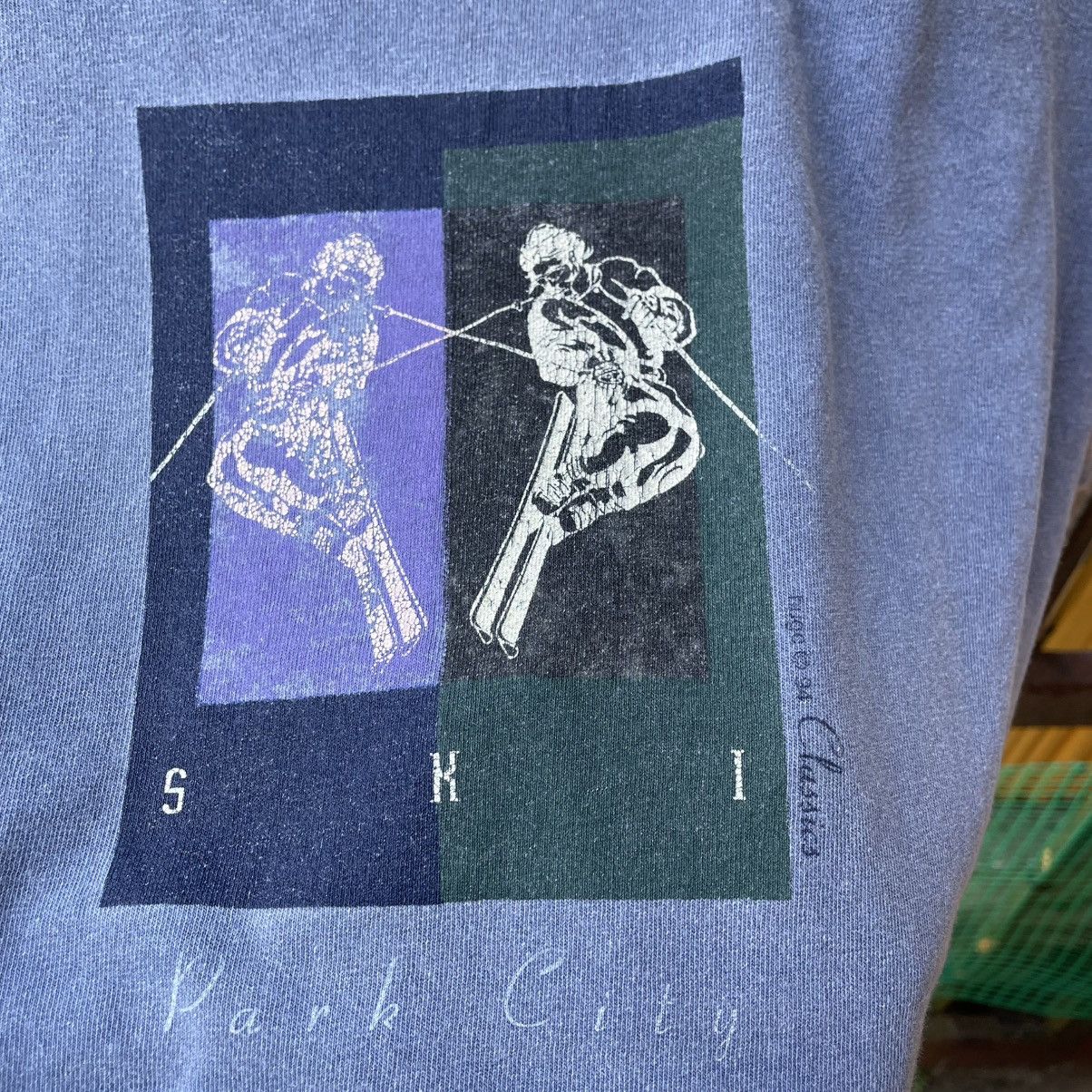 Lee × Vintage 🔥Vintage 90s Lee Park City Ski Box Logo Distress Washed Tee Size US L / EU 52-54 / 3 - 4 Thumbnail
