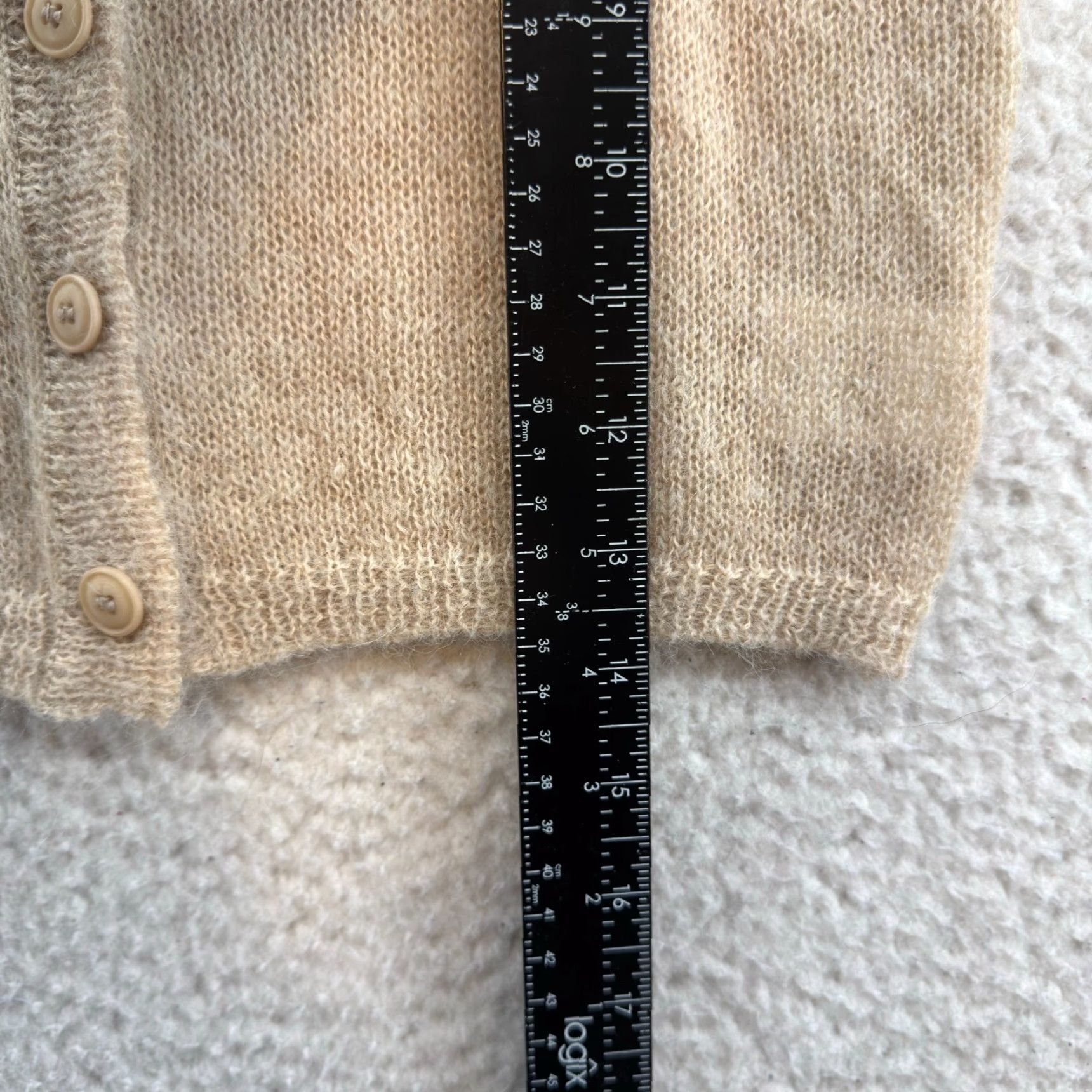 Vintage Glowny Spooning Crop Cardigan Top Beige Knit Short Sleeve Round Neck Women XS S Beige Basic Minimalist Korea US Size S / US 4 / IT 40 - 4 Thumbnail