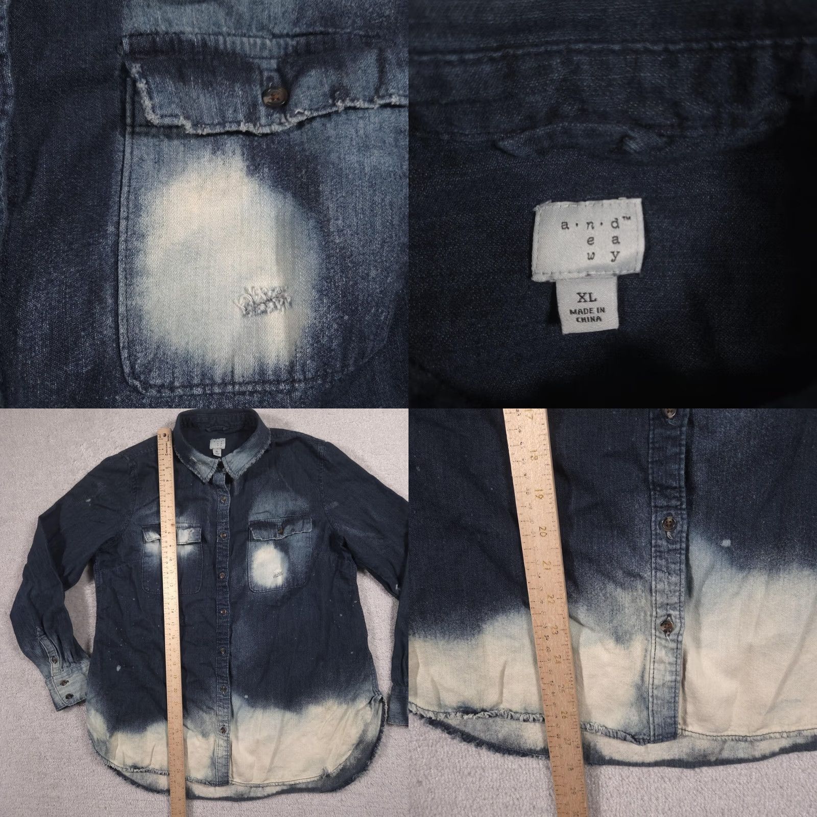 Denime VINTAGE a.n.d Shirt Womens XL Blue Denim Bleached Crime Show Graphic Long Sleeve Top Size XL / US 12-14 / IT 48-50 - 8 Thumbnail