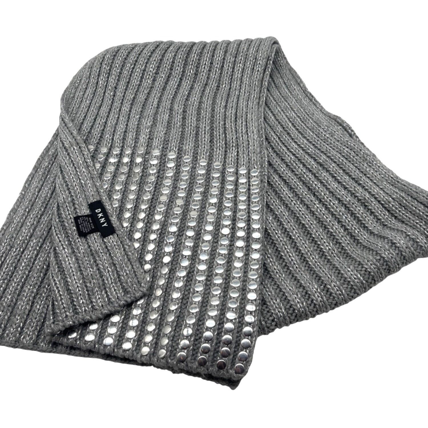 DKNY DKNY Flat-Stud Metallic Rib-Knit Scarf, Silver 14" x 82 Size ONE SIZE - 2 Thumbnail