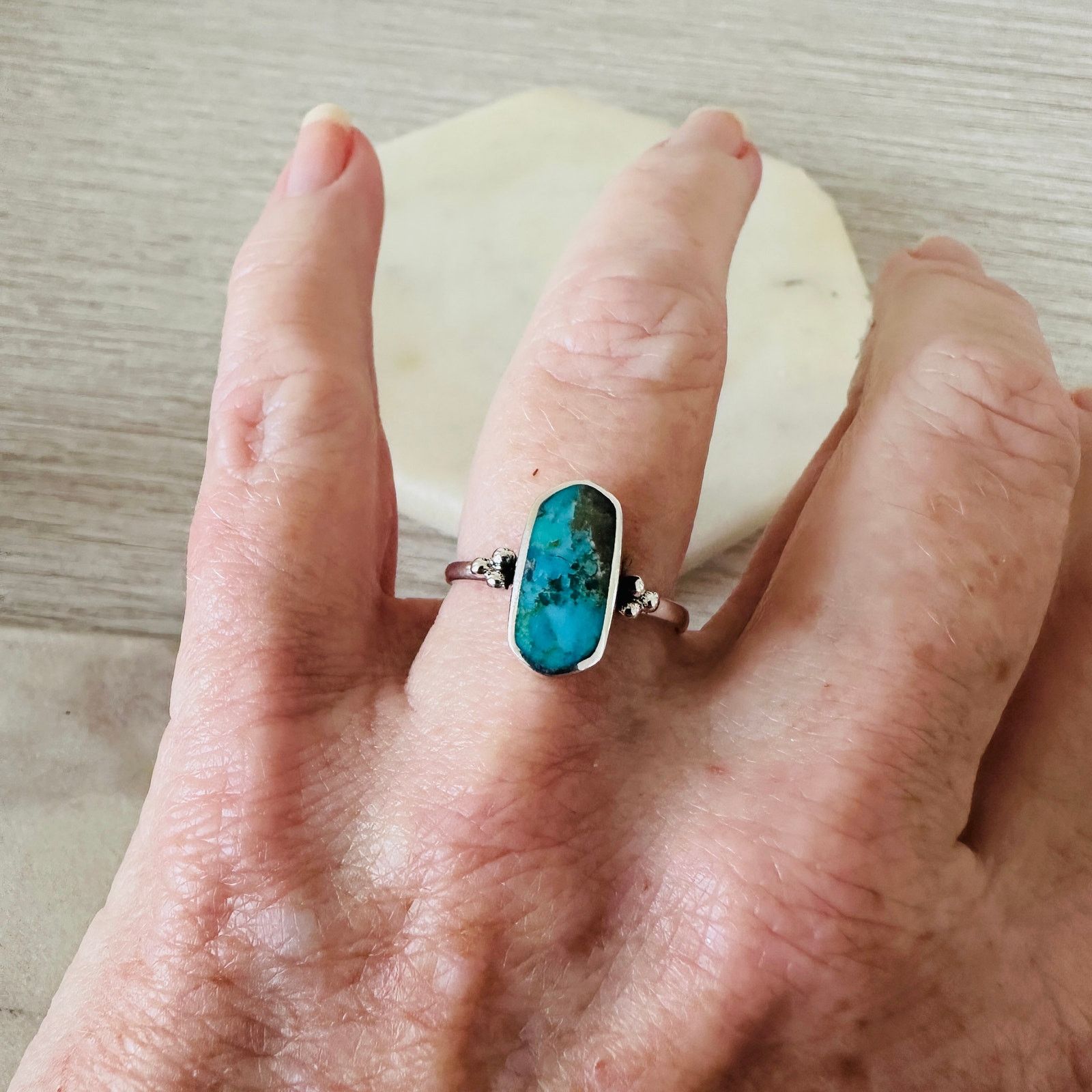 The Unbranded Brand Sterling Silver Turquoise Statement Ring Size ONE SIZE - 13 Thumbnail