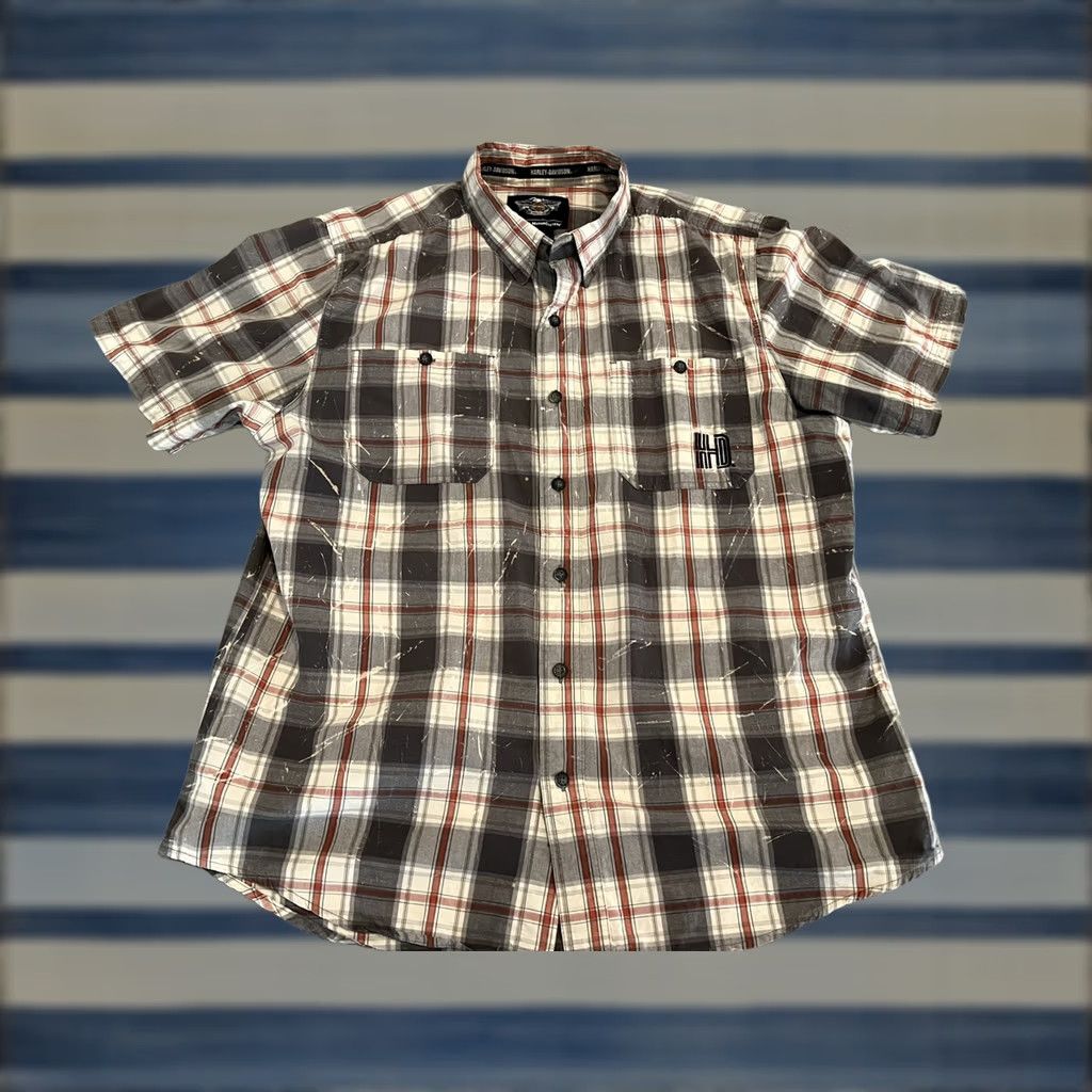 Harley Davidson Harley-Davidson Short Sleeve Plaid Shirt Mens XL Embroidered Cotton Button-Up Size US XL / EU 56 / 4 - 1 Thumbnail