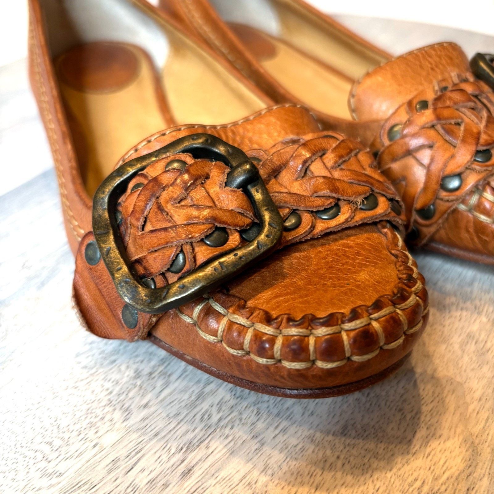 Frye Frye Ruby Woven Moc Cognac Leather Flats Women’s Size 6M Size US 6 / IT 36 - 5 Thumbnail