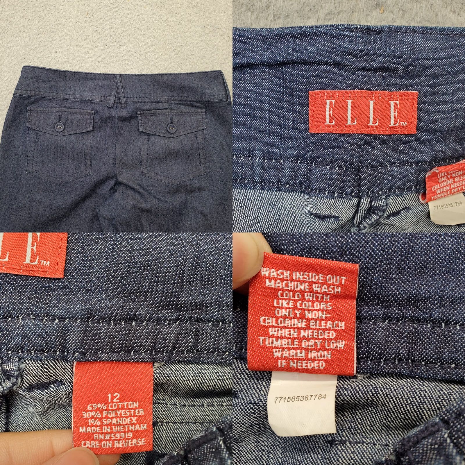 Vintage Elle Denim Pants Womens 12 Blue Stretch Comfort Boho Wide-Leg Medium Wash Size 12 Womens Pants Size 34" / US 12 / IT 48 - 8 Thumbnail