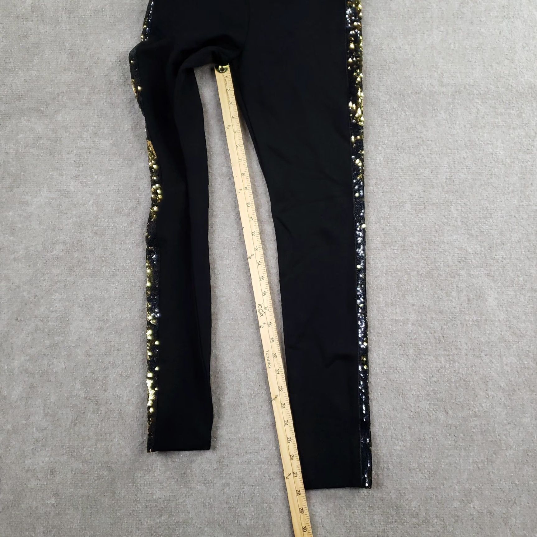 Vintage Lysse Leggings Womens Small Black High Rise Sequin Side Stripe Ankle Stretch Size 28" / US 6 / IT 42 - 2 Thumbnail