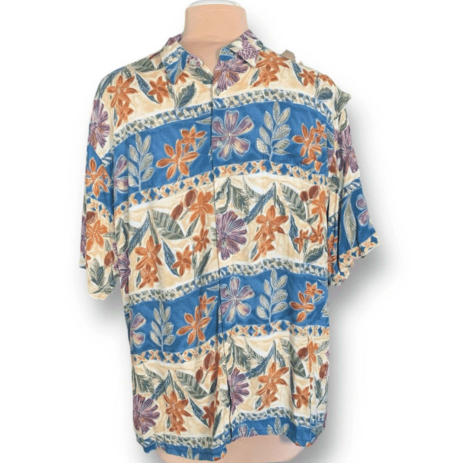 Vintage Vintage 90s Campia Moda Rayon Printed Shirt Blue Floral Top Size US XL / EU 56 / 4 - 8 Thumbnail
