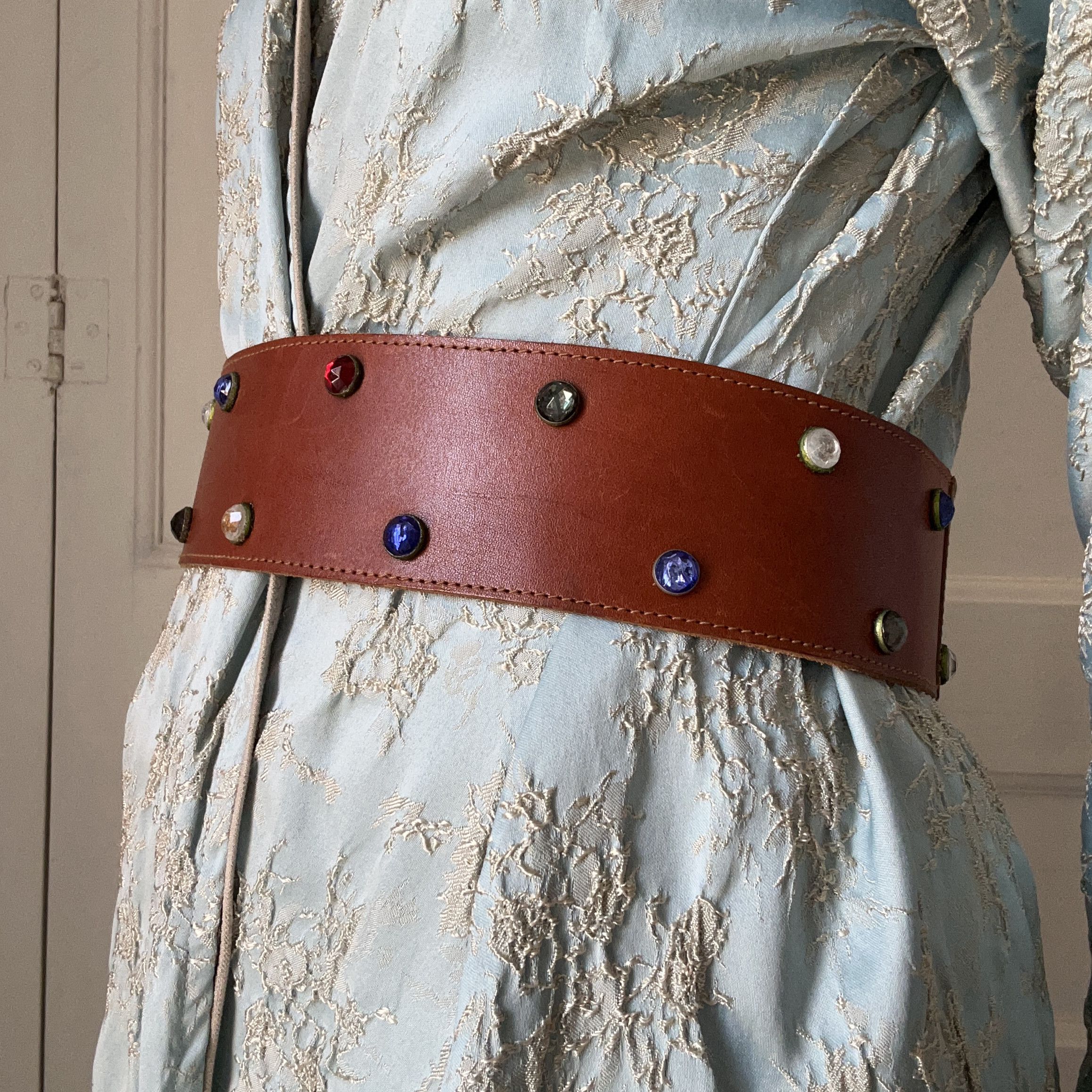 Vintage Vintage 90s Brown Leather Wide Waist Belt Size ONE SIZE - 3 Thumbnail
