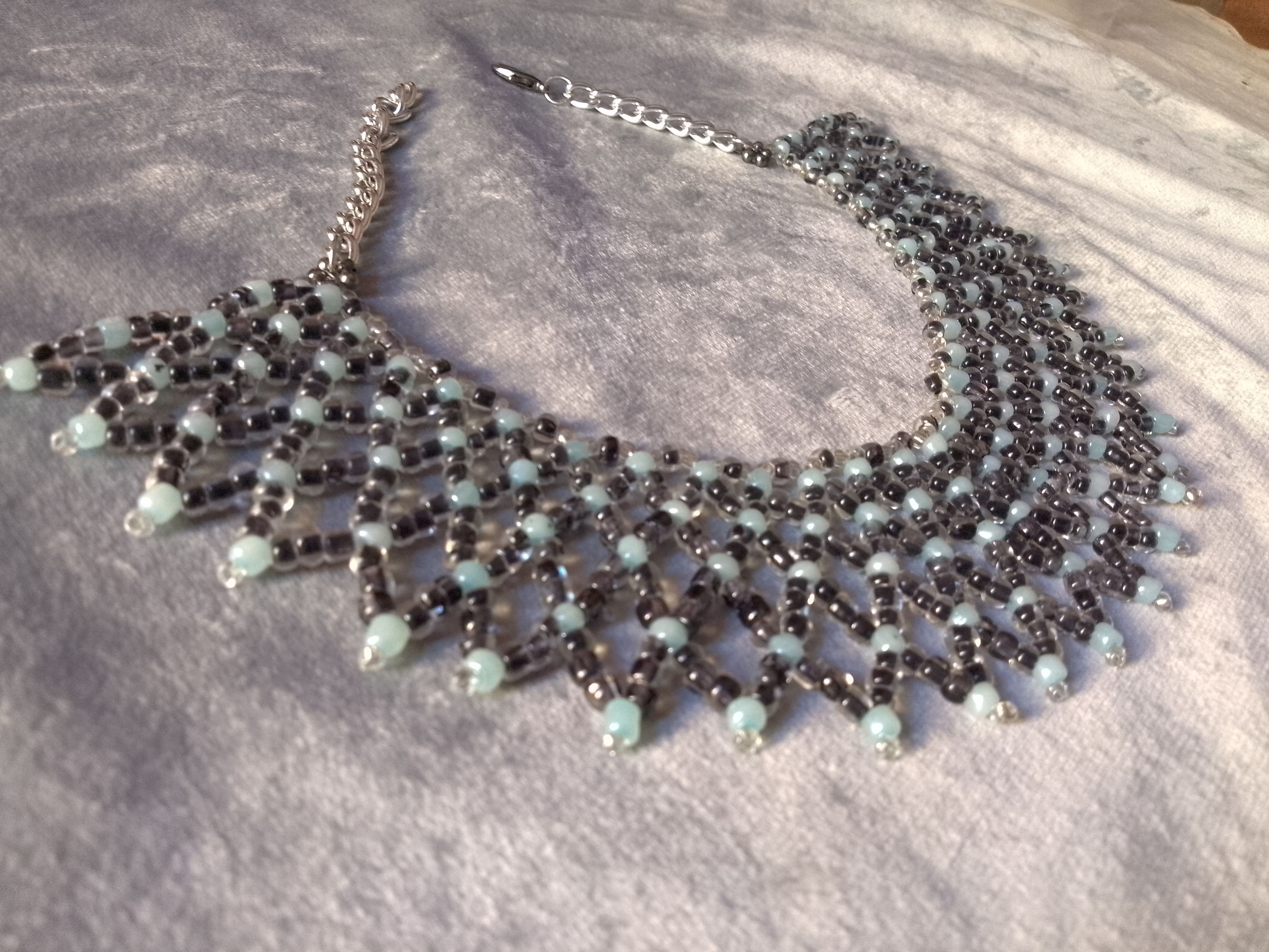 Handmade Necklace Netted Black Beaded Ethnic Egyptian Style Size ONE SIZE - 4 Thumbnail